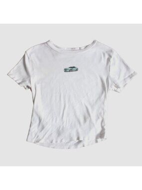 Homegirl Society Womens Cropped 'Car' Graphic T-Shirt-White-Size Medium-GUC